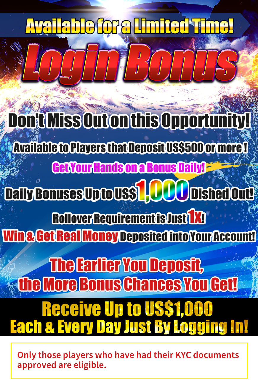 Available to Players that Deposit US$500 or more !